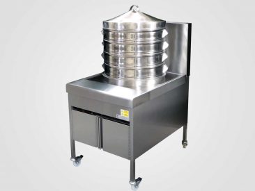 Dim sum steamer showing 4 round trays and lid